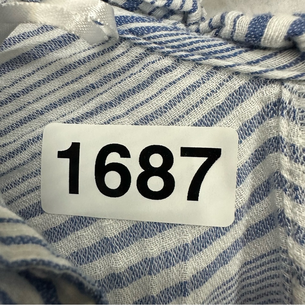 H&M Mini Oversized Dress Split Neck Short Sleeve Striped Womens 14 Blue - Picture 9 of 9